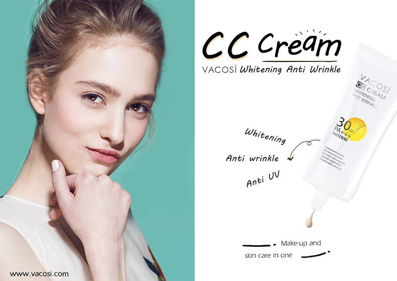 KEM TRANG ĐIỂM CC TỰ ĐIỀU CHỈNH MÀU VACOSI CC CREAM WHITENING ANTI WRINKLE SPF 30 PA++